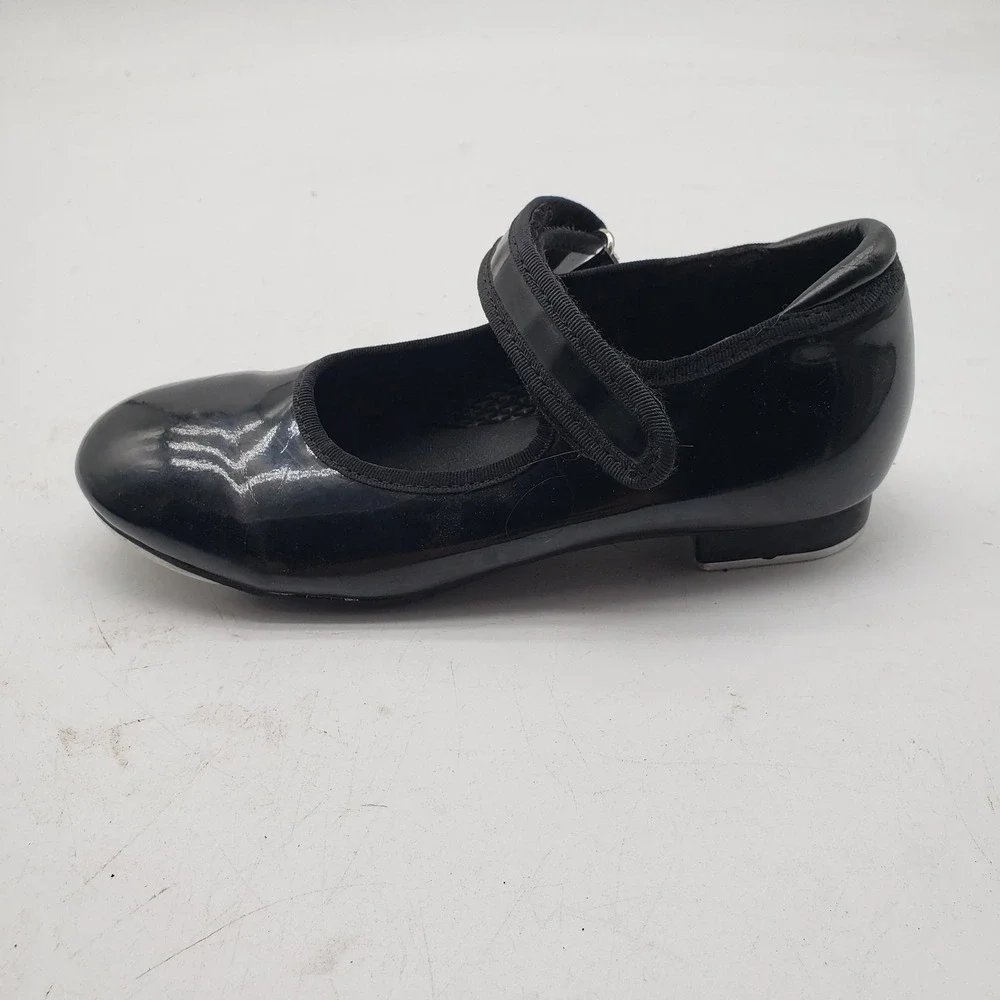 Tap Shoes Girls Size 11C Black Patent Mary Jane Tap Dance Adjustable Strap Flats